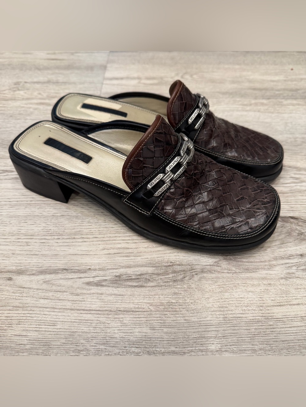 Unisa Woven Leather Mule Heels Size 8.5 Made in Brazil